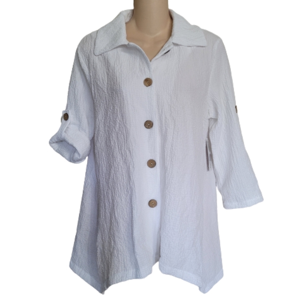 Peck & Peck White Collared Button Down Shirt Size Women's Petite Medium NEW